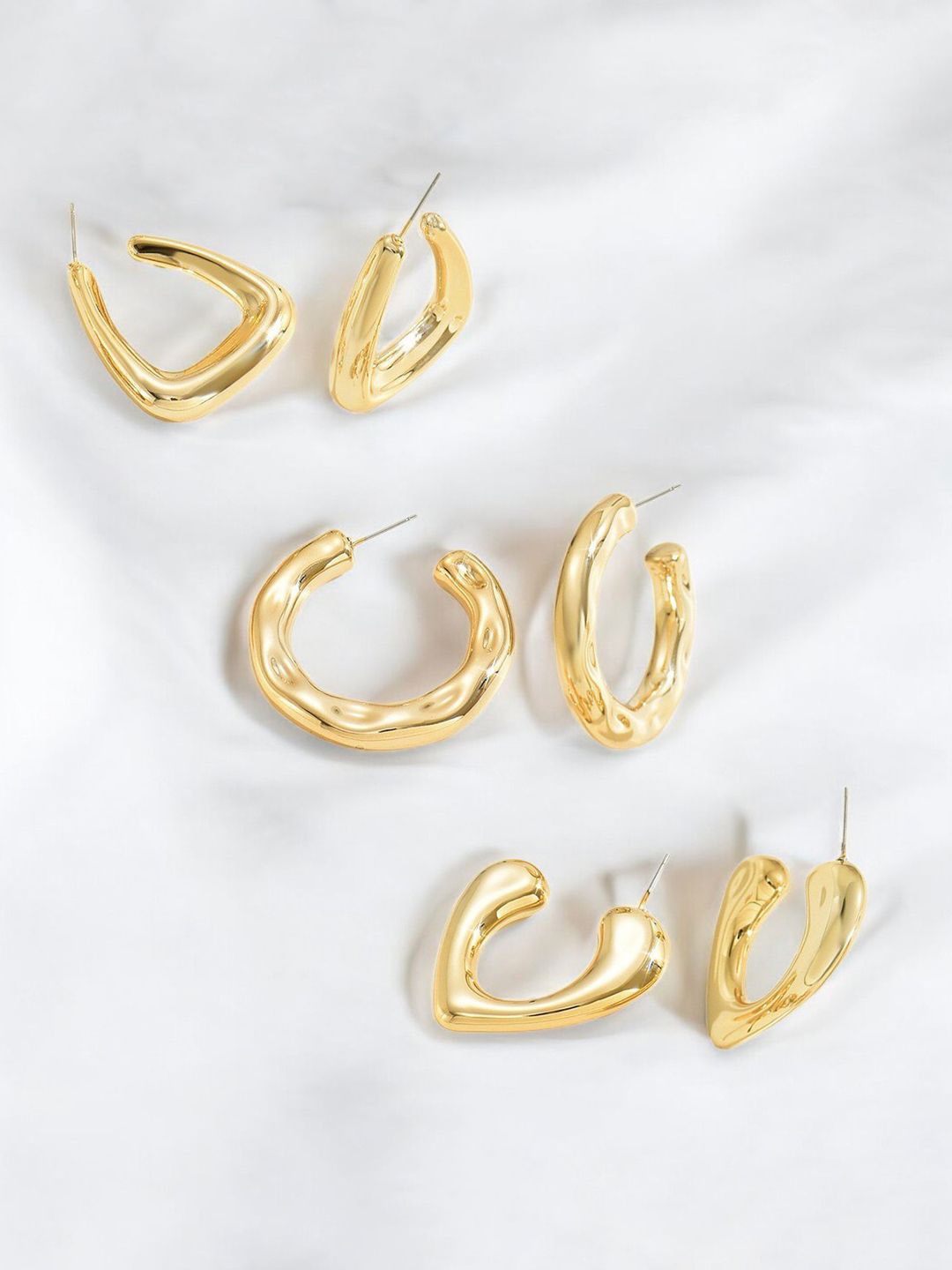 

Jewels Galaxy Set Of 3 Gold-Plated Contemporary Shaped Half Hoop Earrings