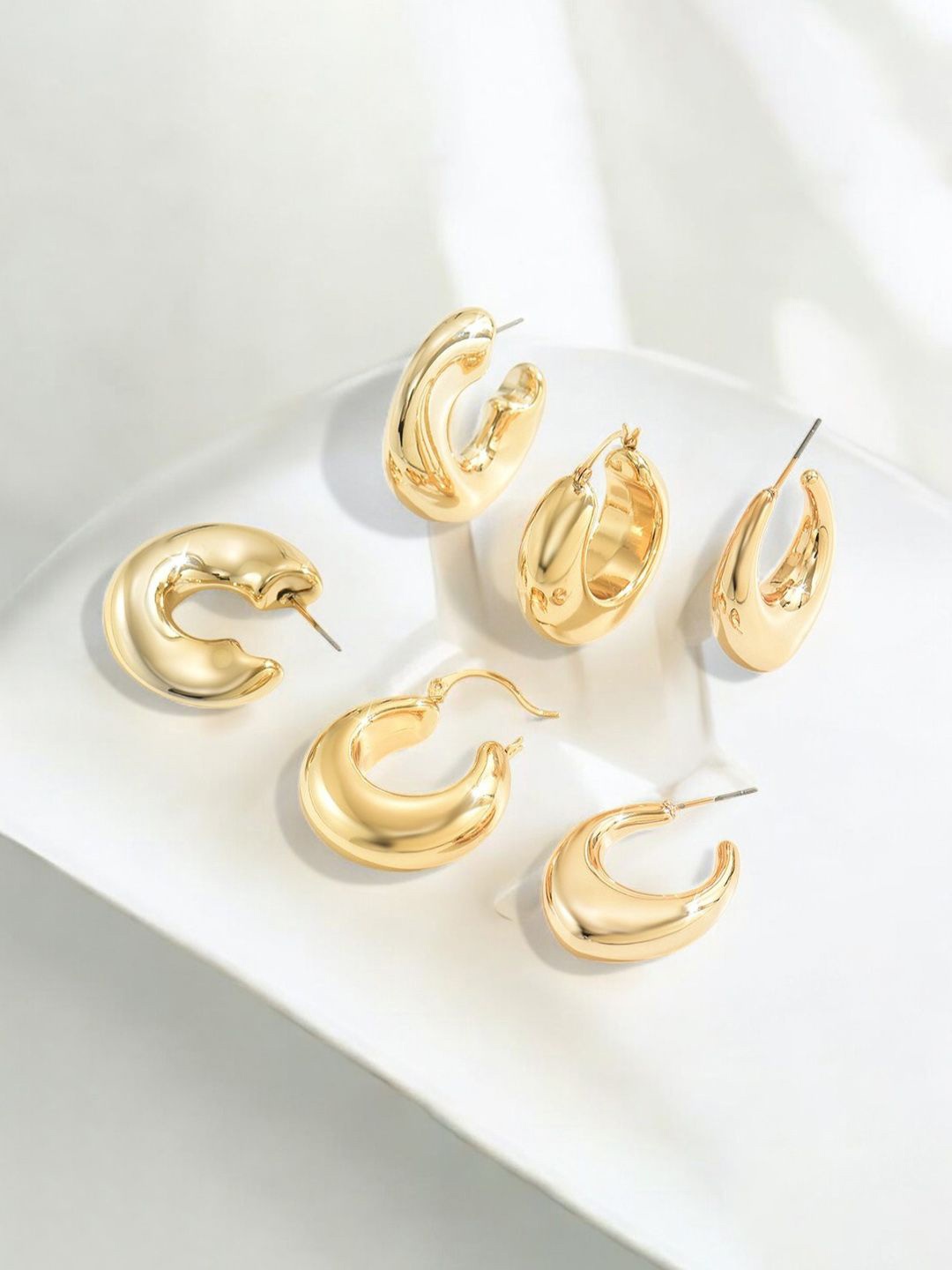 

Jewels Galaxy Set Of 3 Gold- Plated Contemporary Shaped Half Hoop Earrings