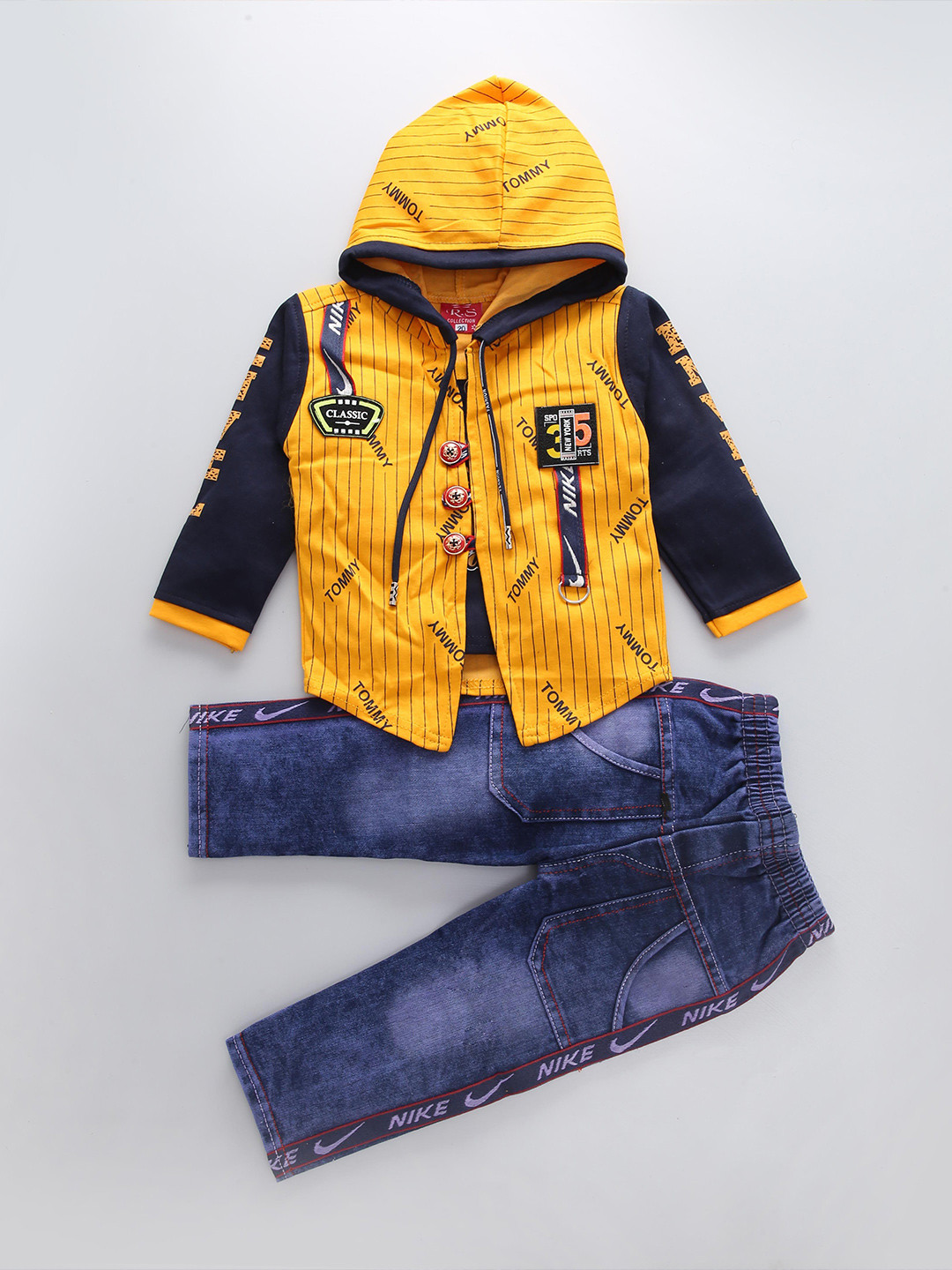 

Usman Harooni Collection Boys Striped Hooded Sweatshirt With Trousers, Yellow