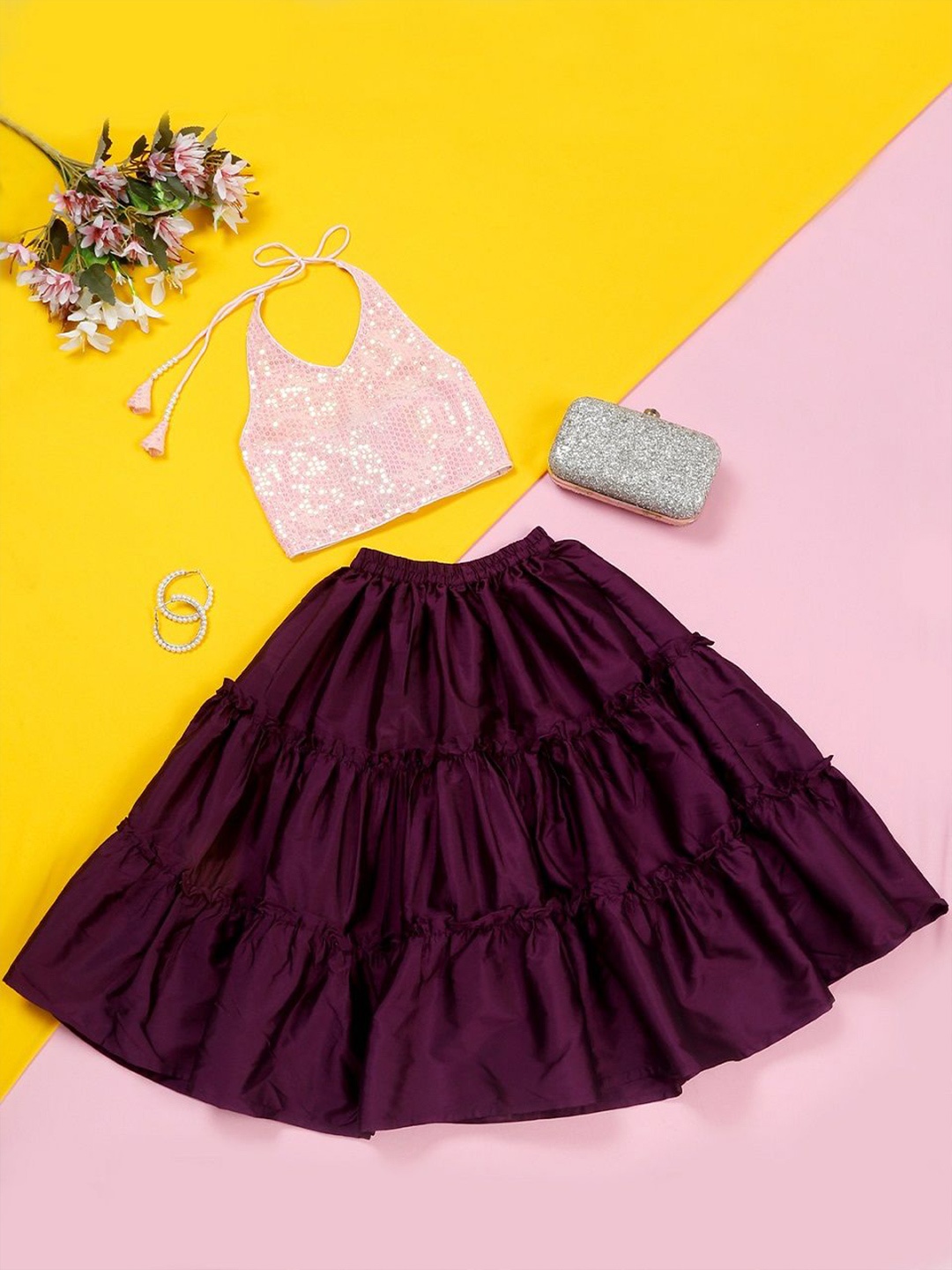 

SAKA DESIGNS Girls Embellished Sequinned Ready to Wear Lehenga & Blouse With Dupatta, Maroon