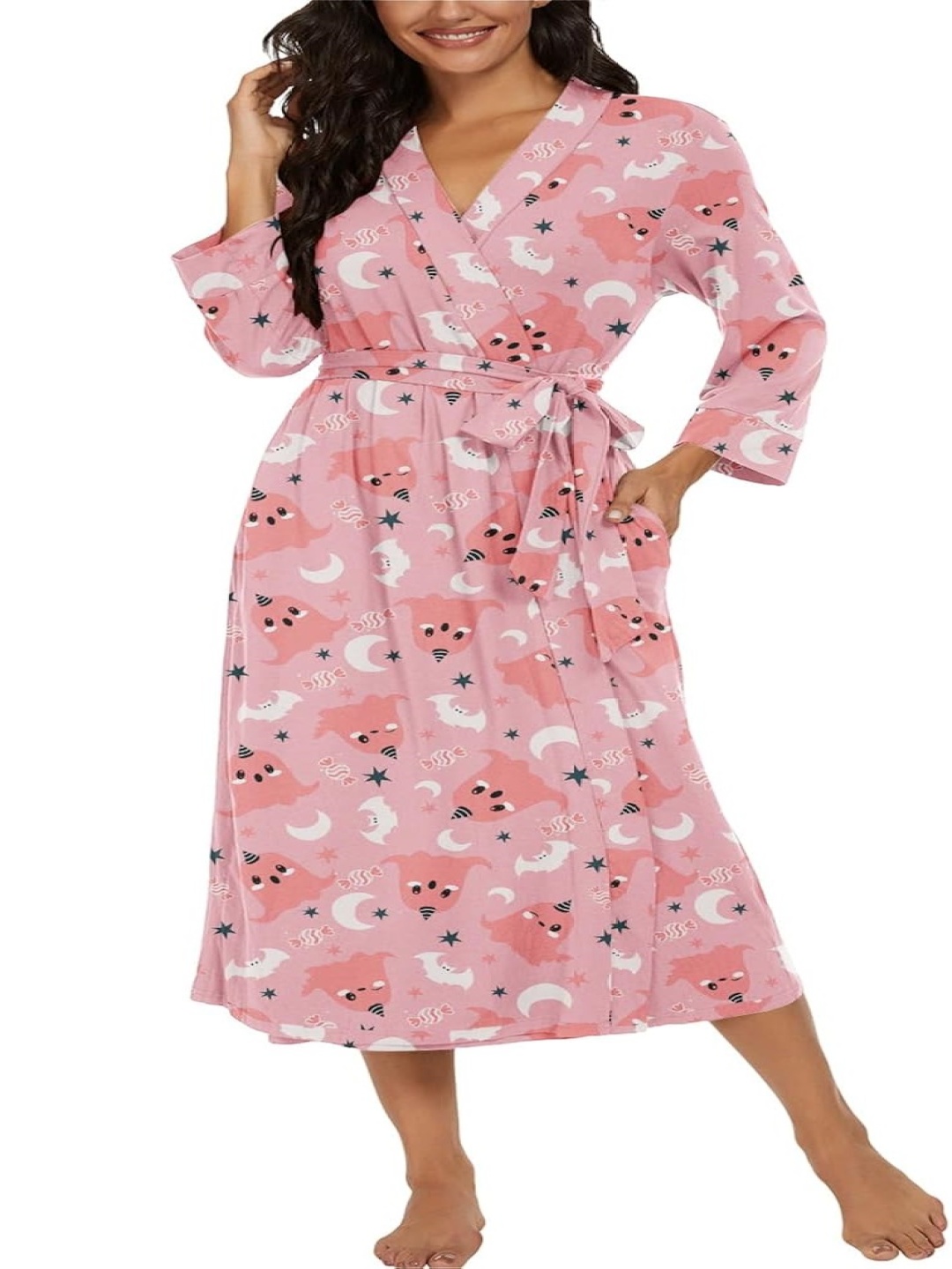 

XPIOX Women Printed Bath Robe, Pink