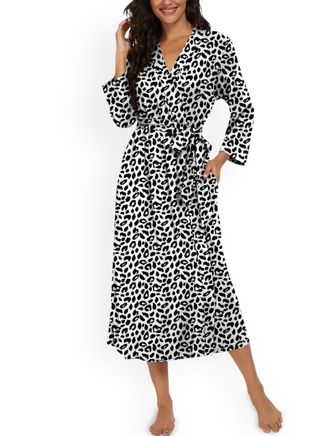 

XPIOX Women Printed Bathrobe, Black