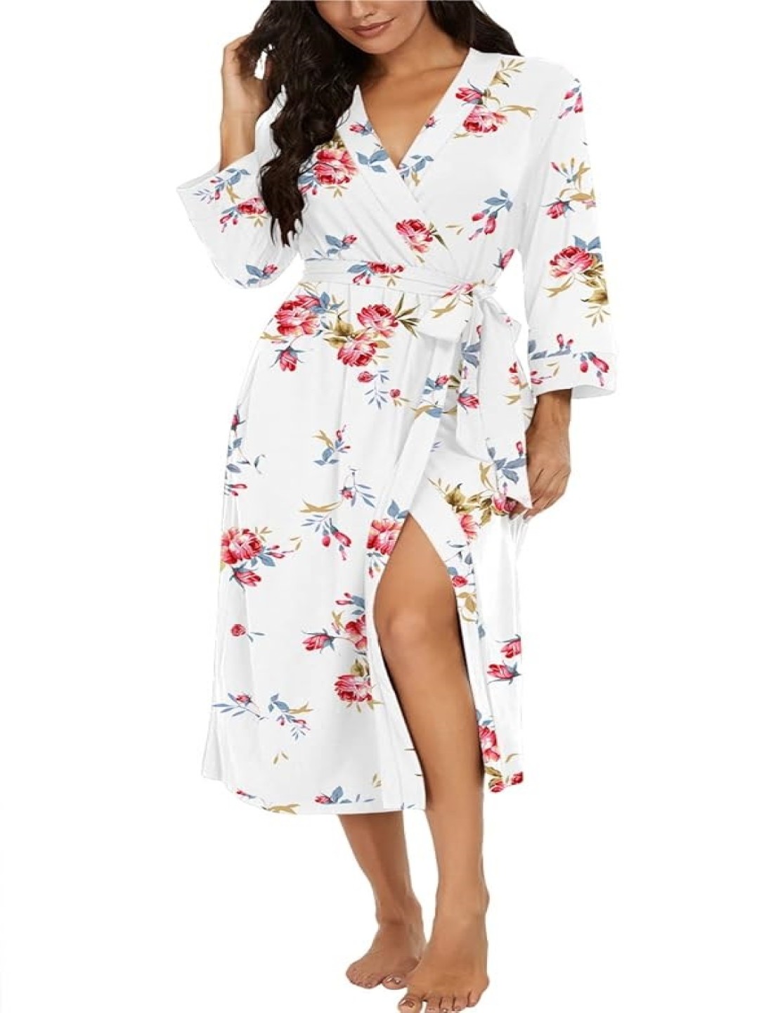 

XPIOX Women Printed Satin Bathrobe, White