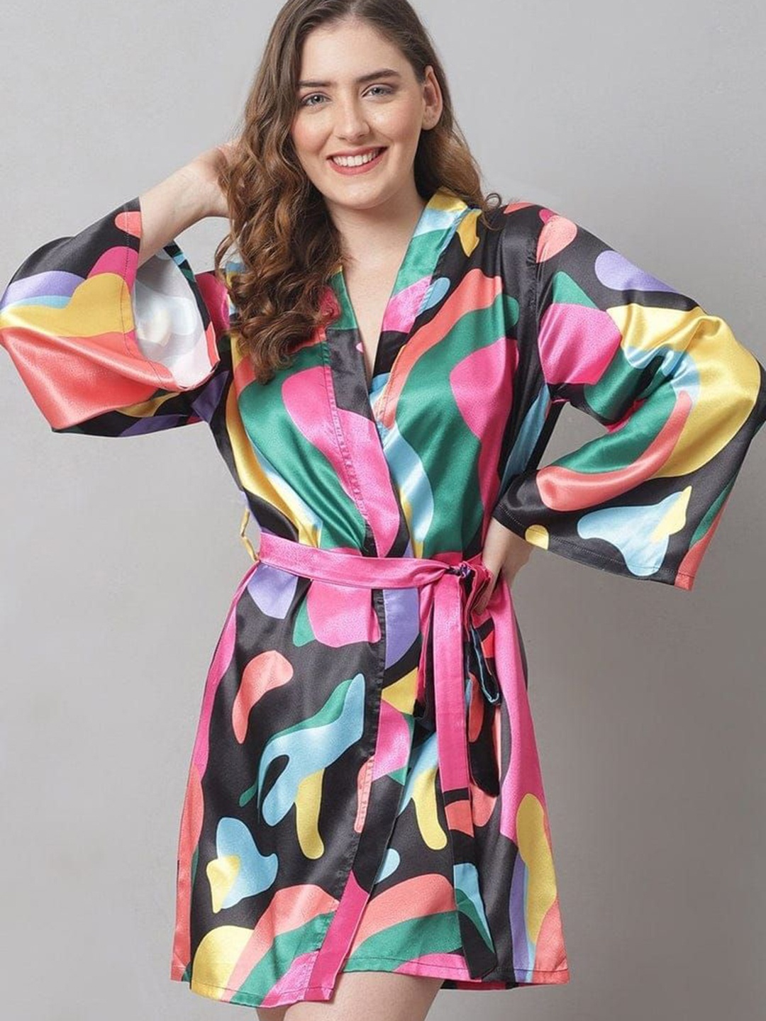 

XPIOX Women Printed Robe, Pink