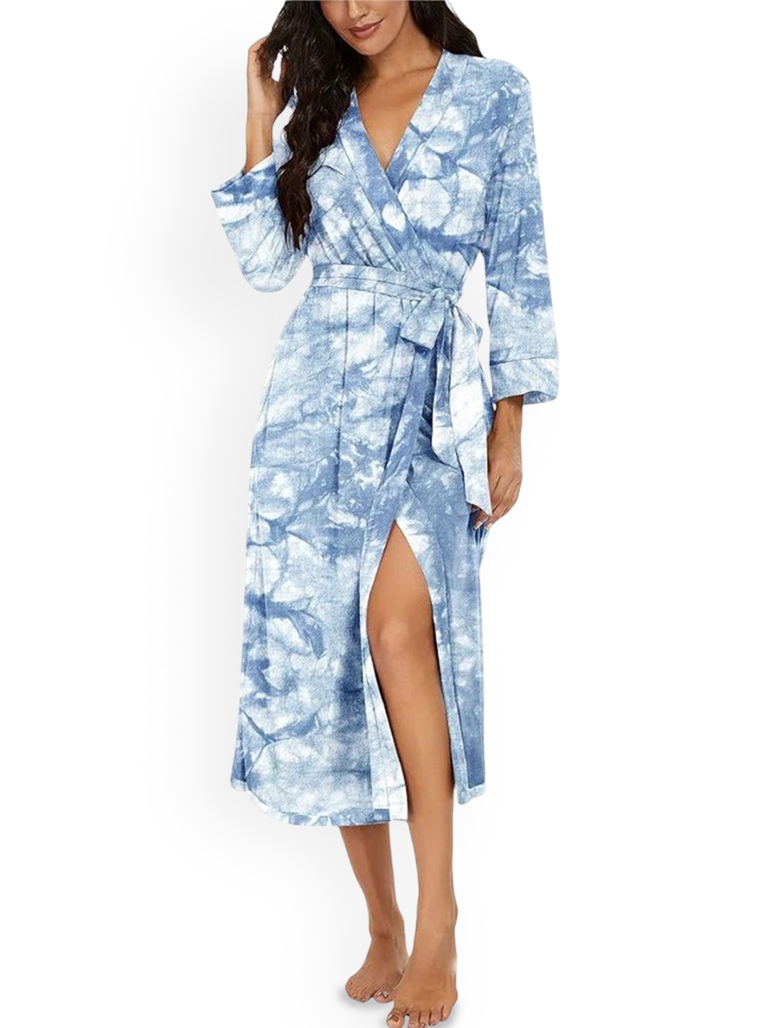 

XPIOX Printed Satin Bath Robe, Blue