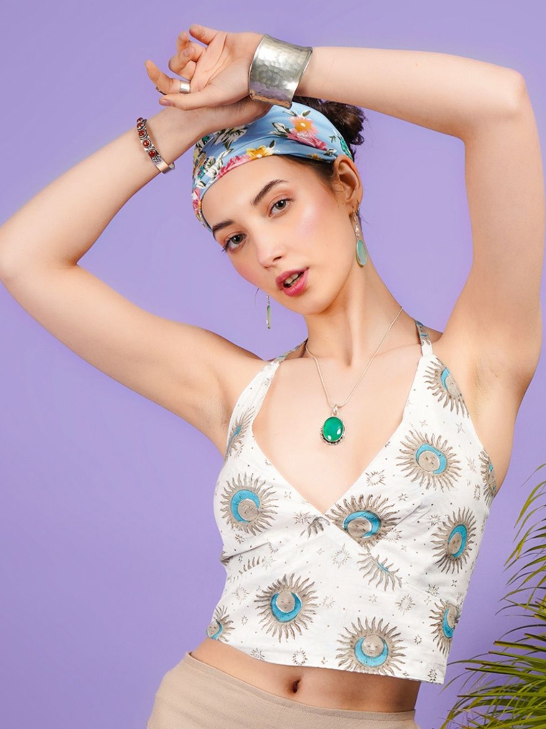 

Boholyfe Sunburst bliss halter neck cotton boho crop top, White