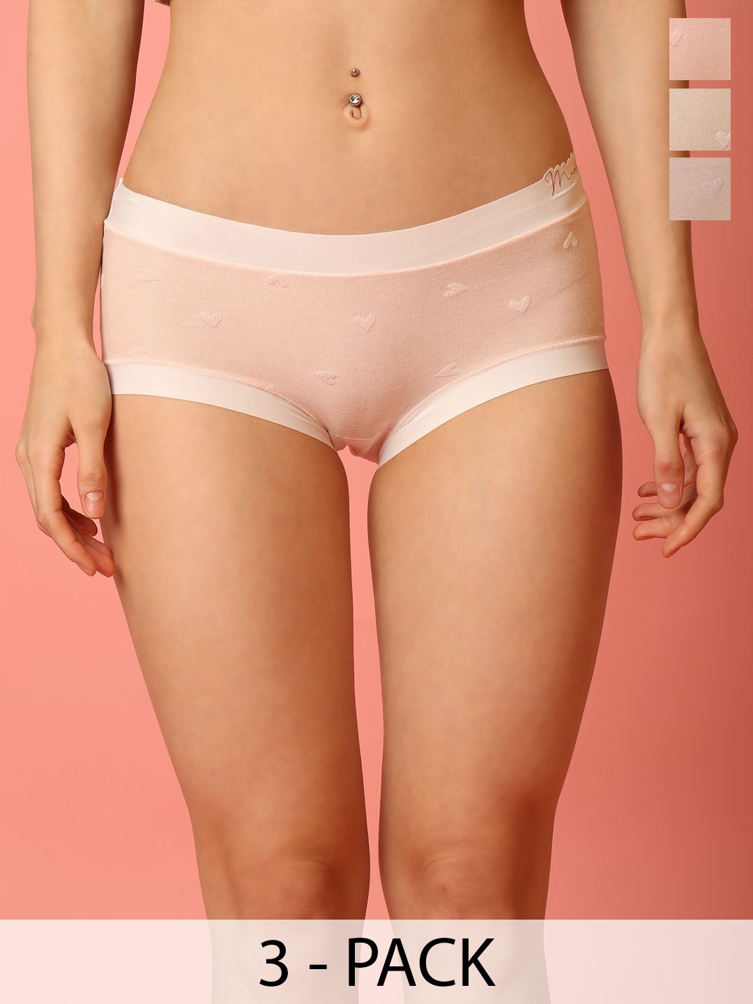 

wincly fashion Pack Of 3 Heart Printed Hipster Briefs, Pink
