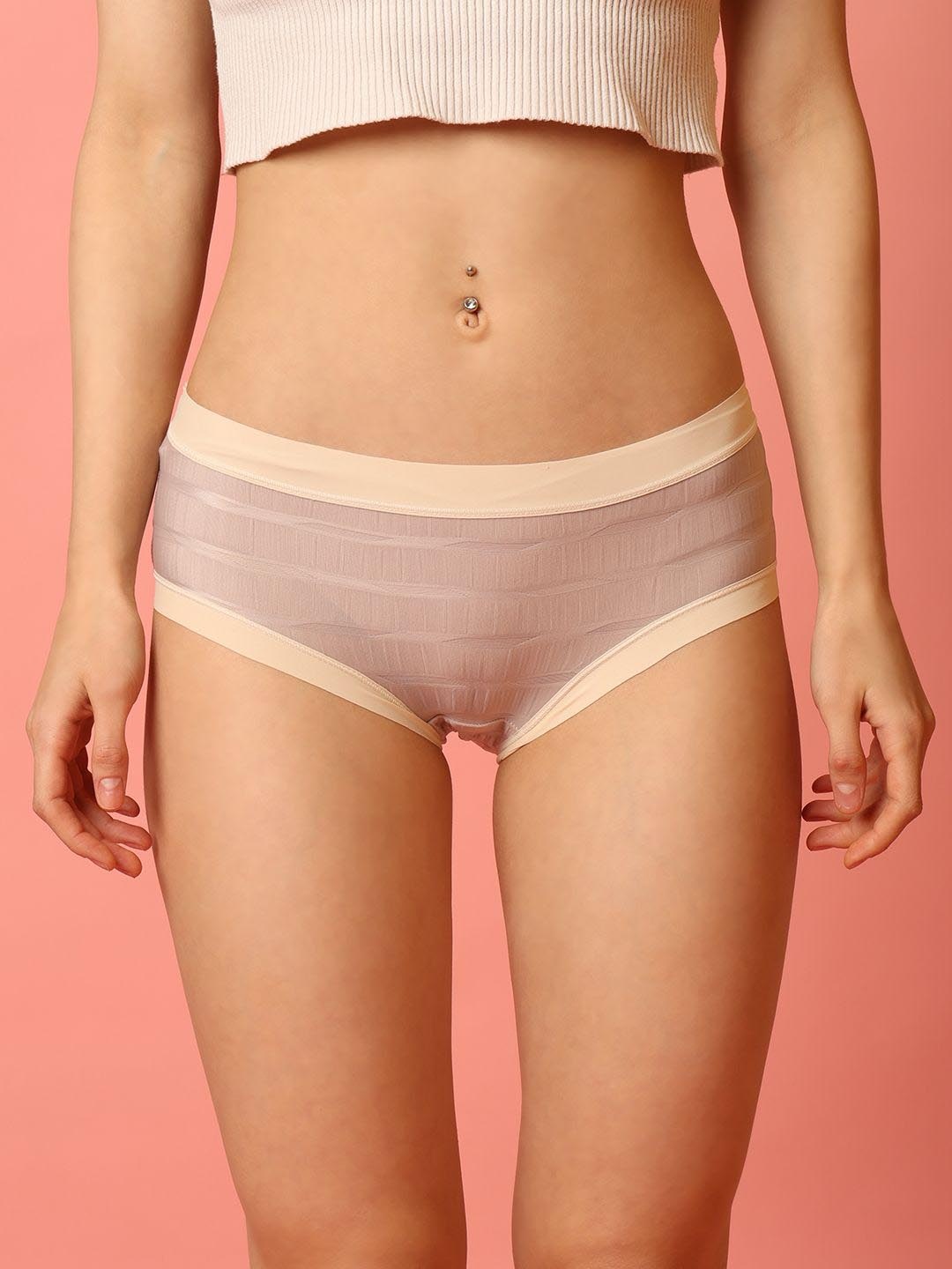 

wincly fashion Pack Of 3 Self Design Mid Rise Hipster Briefs, Beige