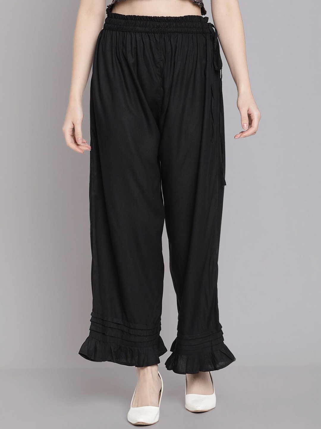 

Moda Rapido Women Relaxed Flared Mid-Rise Trousers, Black