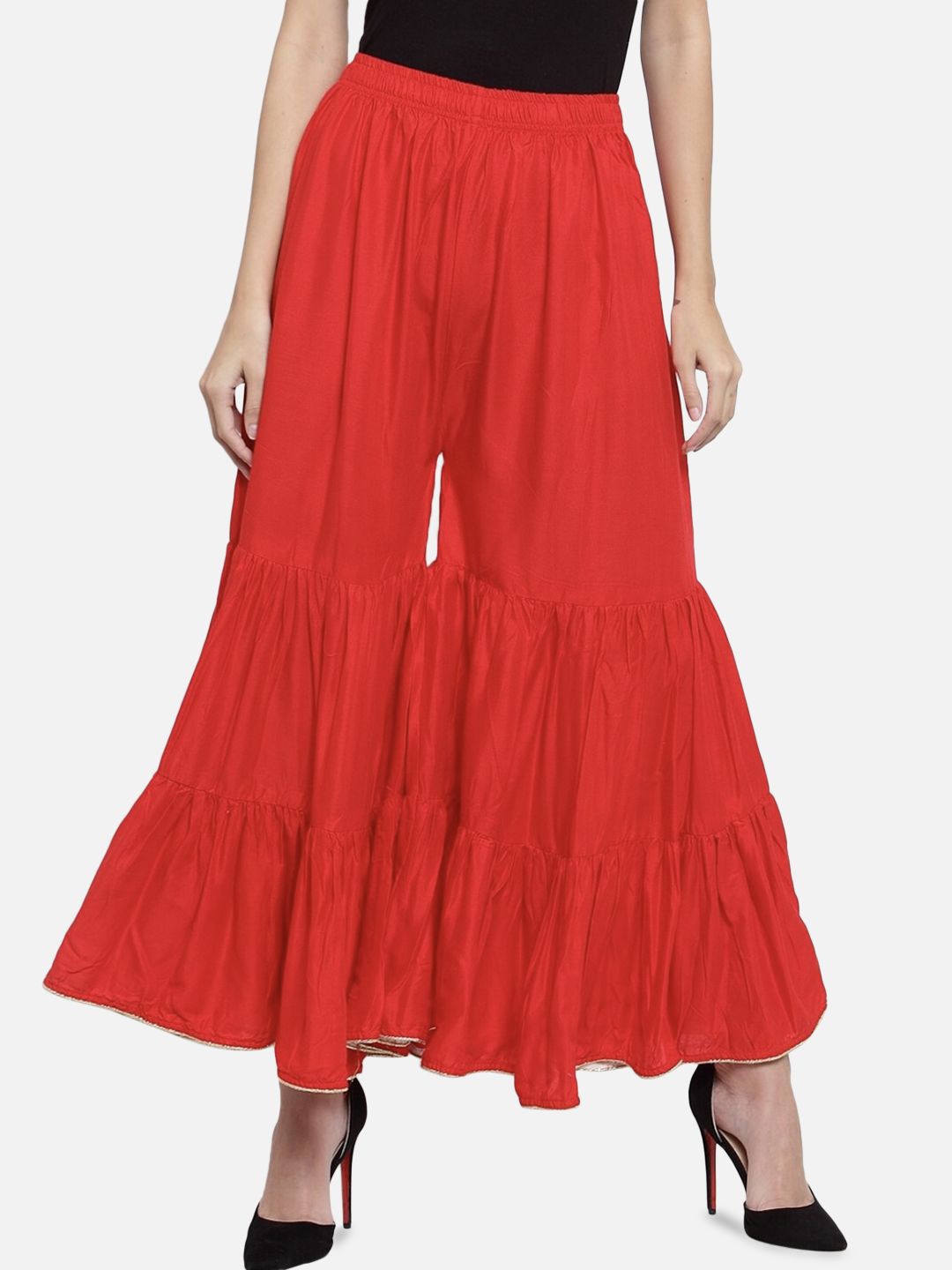 

Moda Rapido Women Smart Flared Pleated Trousers, Red