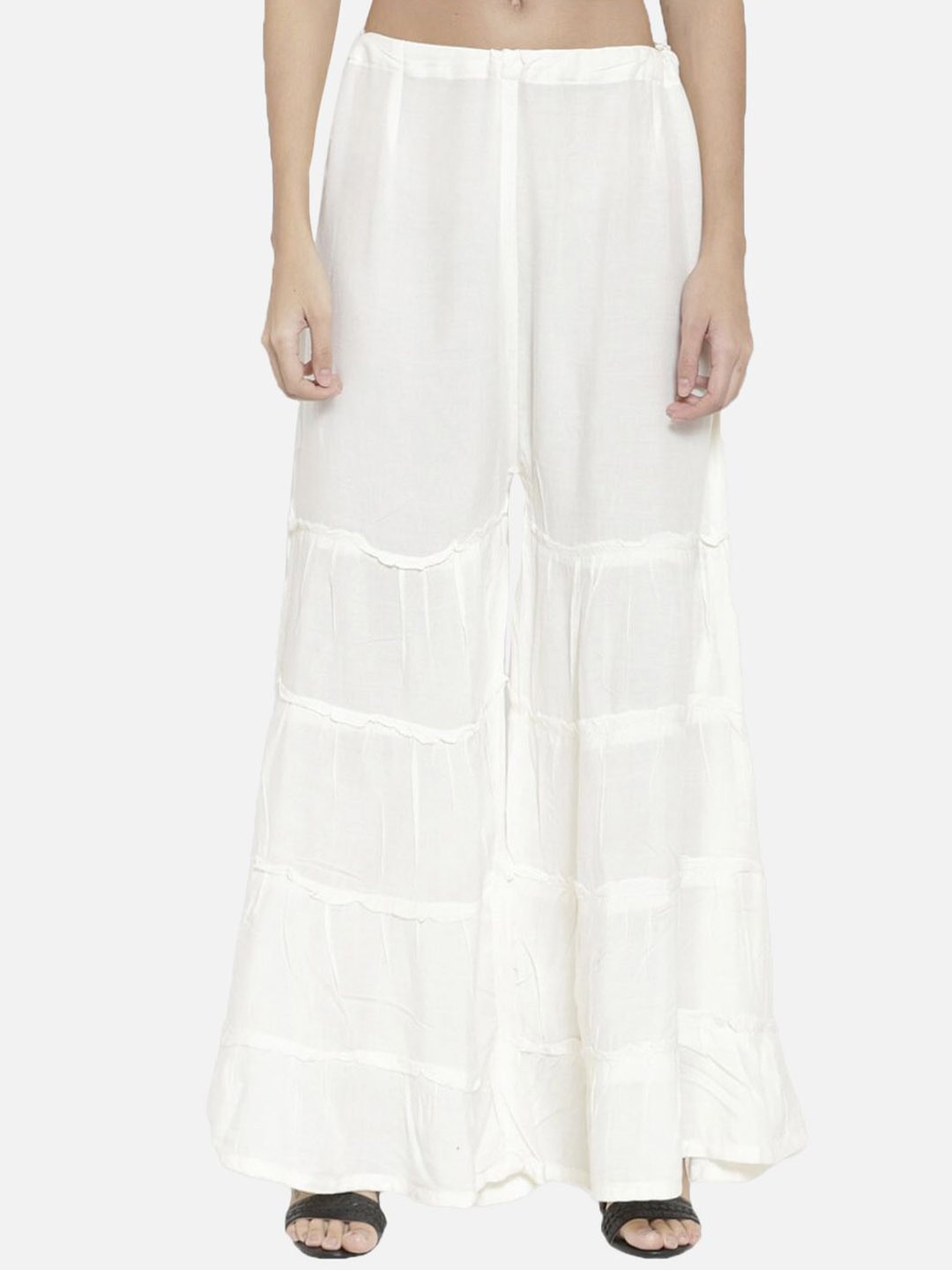 

Moda Rapido Women Smart Flared Wide Leg Trousers, Off white