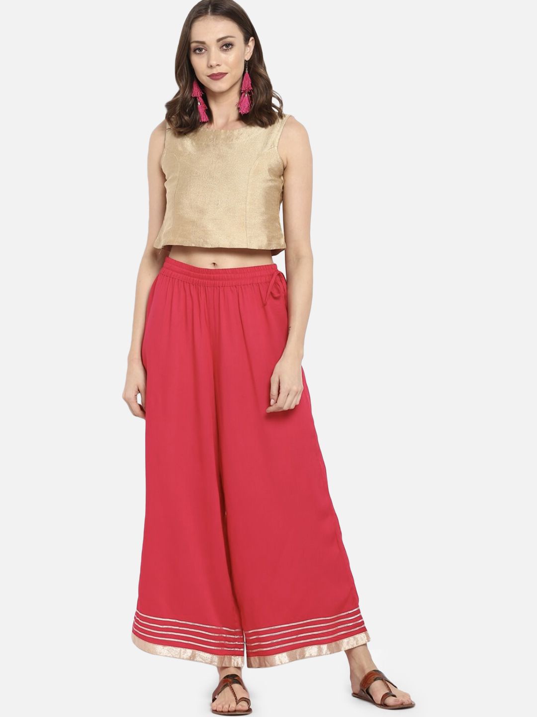 

Moda Rapido Women Embellished Relaxed Flared Trouser, Pink