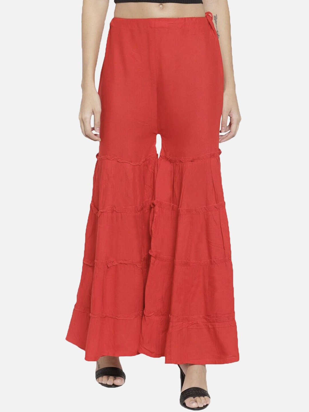 

Moda Rapido Women Flared Tiered Sharara, Red