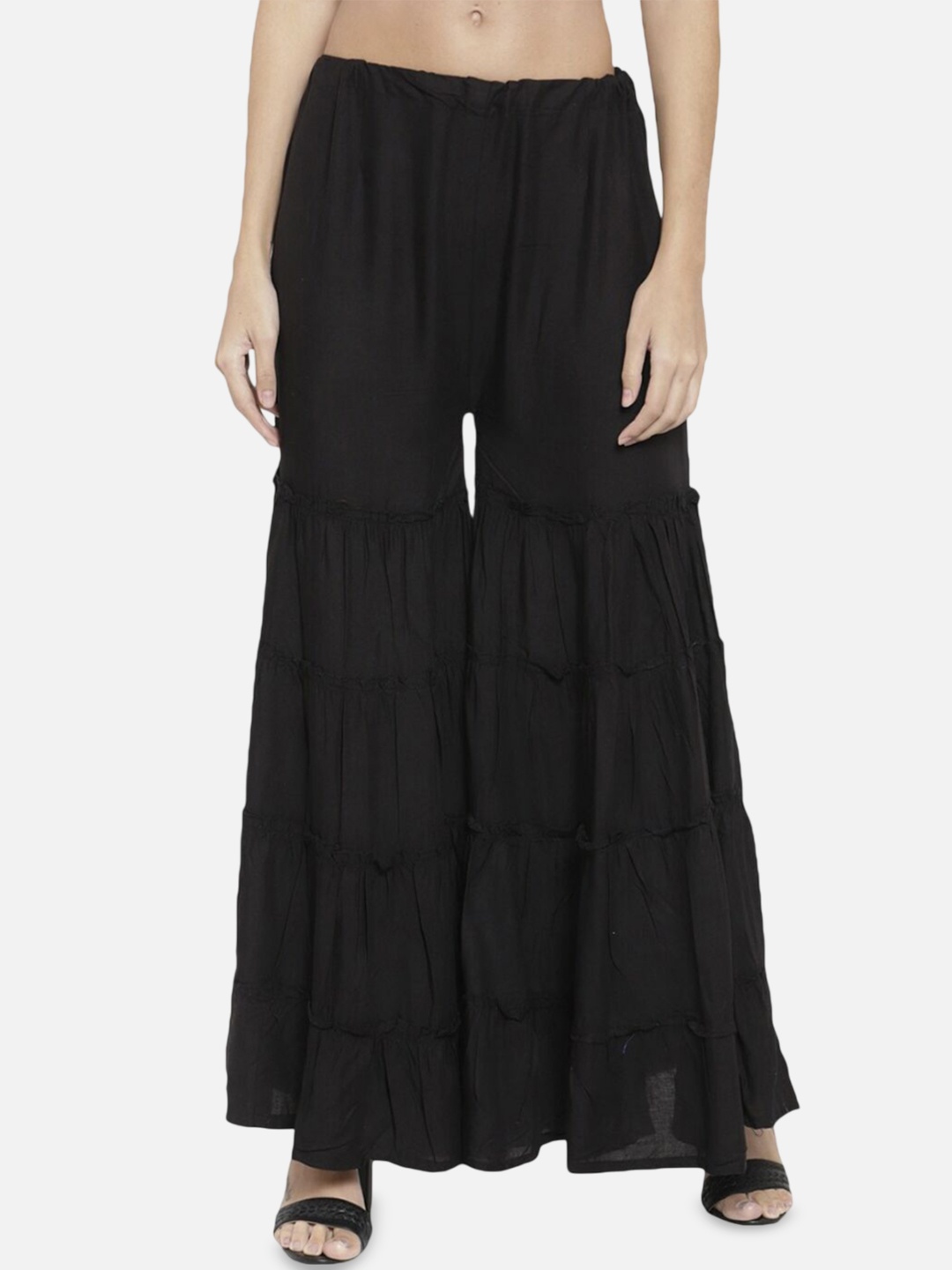 

Moda Rapido Women Flared Tiered Sharara, Black
