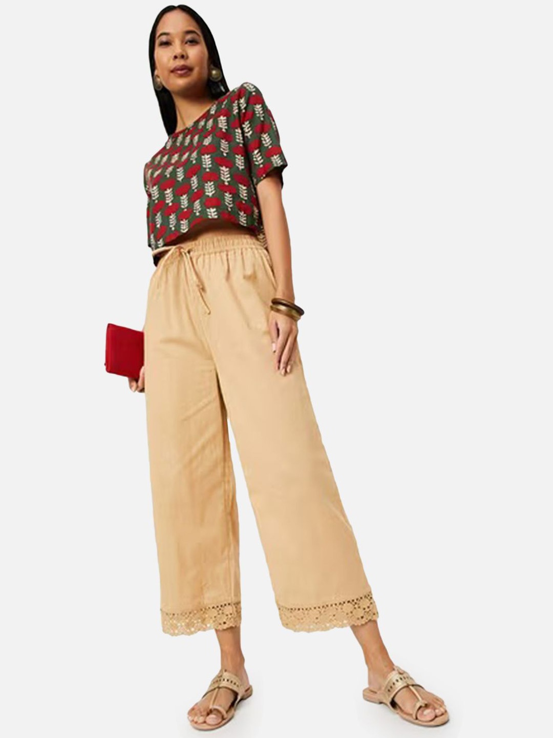 

Moda Rapido Women Relaxed Wide Leg Flared Trousers, Beige