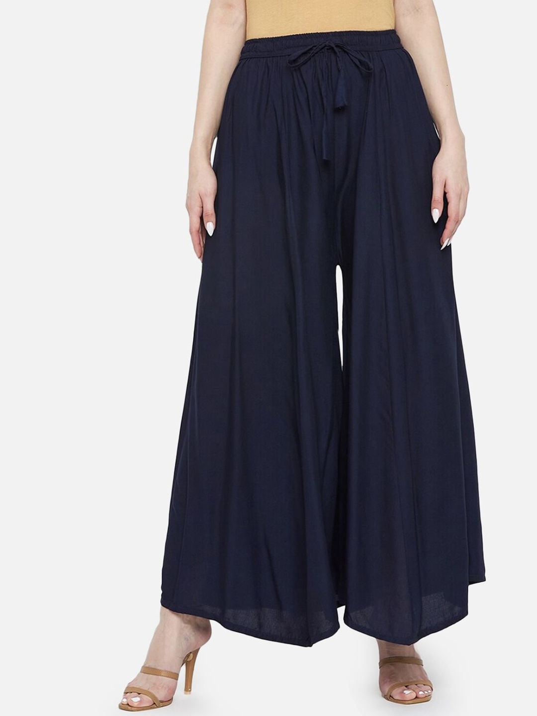 

Moda Rapido Women Relaxed Flared Pleated Trousers, Navy blue