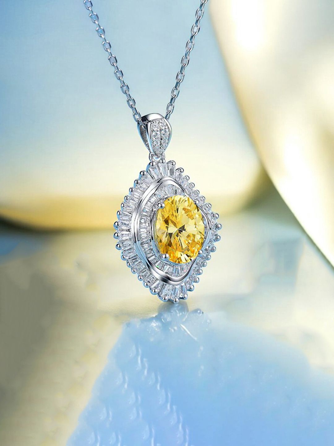 

Jewels Galaxy Silver Plated AD & Cubic Zirconia Studded Pendant With Chain