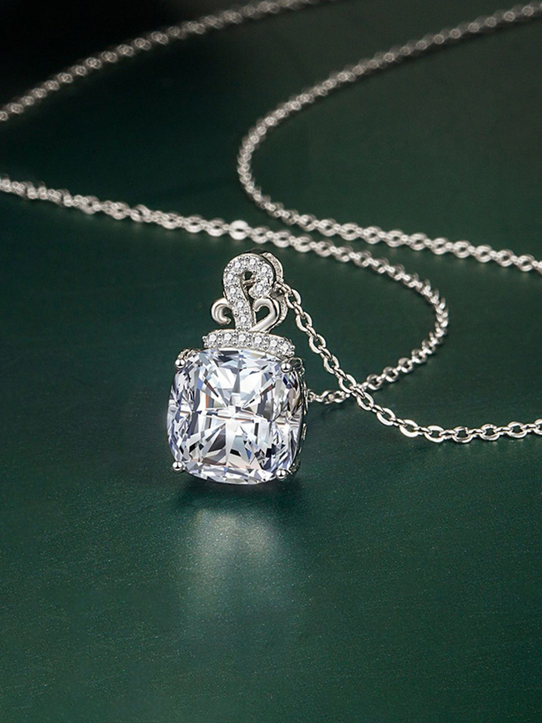 

Jewels Galaxy Silver Plated Cubic Zirconia Studded Square Pendant With Chain