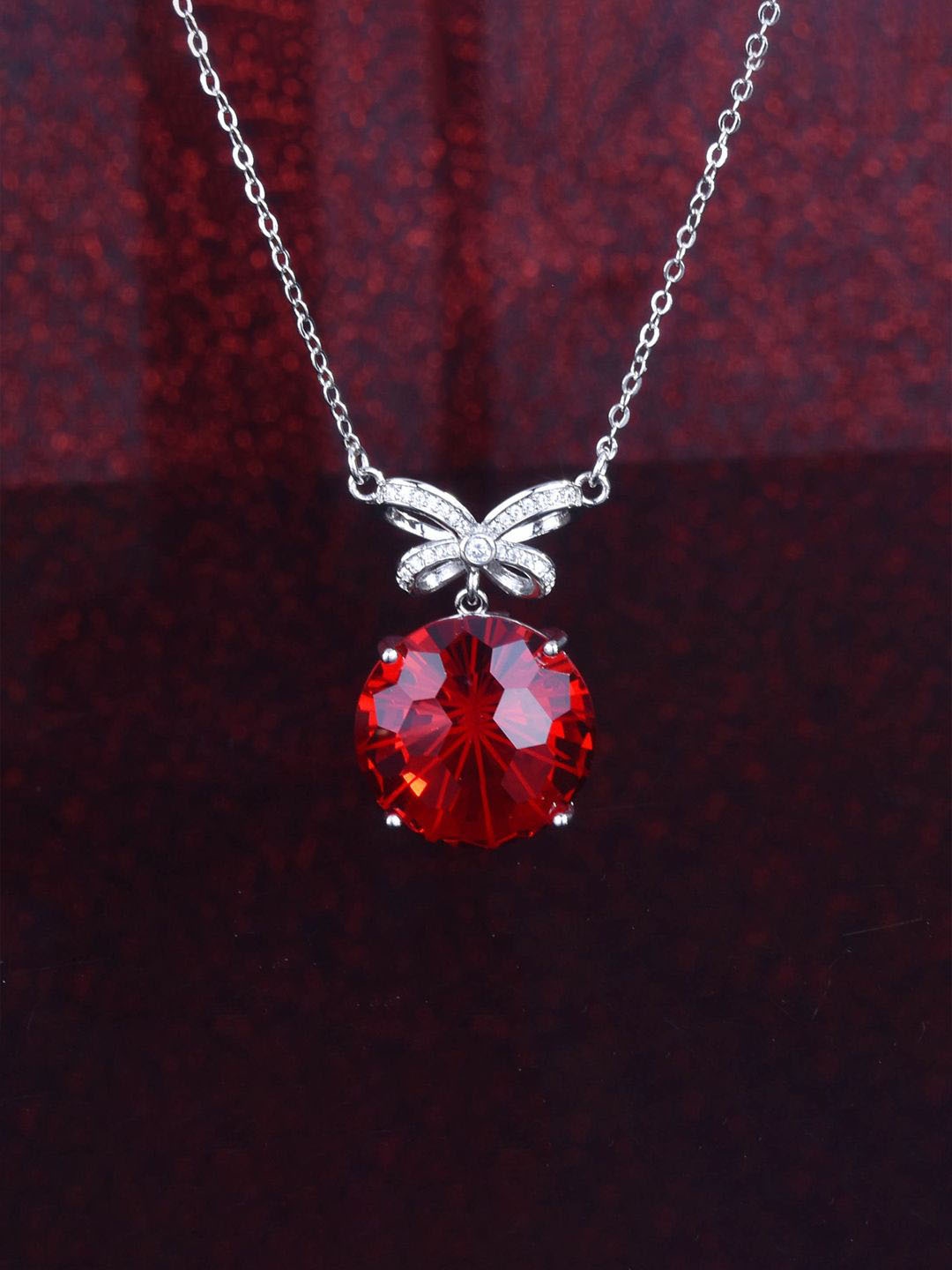 

Jewels Galaxy Silver Plated AD & Cubic Zirconia Studded Square Pendant With Chain