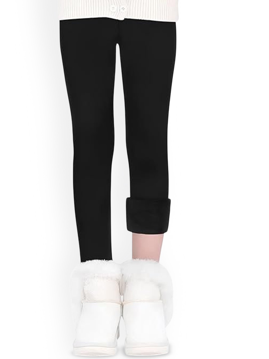 

BRACHY Girls Mid Rise Warm Ultra Soft Fur Stretchable Thermal Bottoms, Black