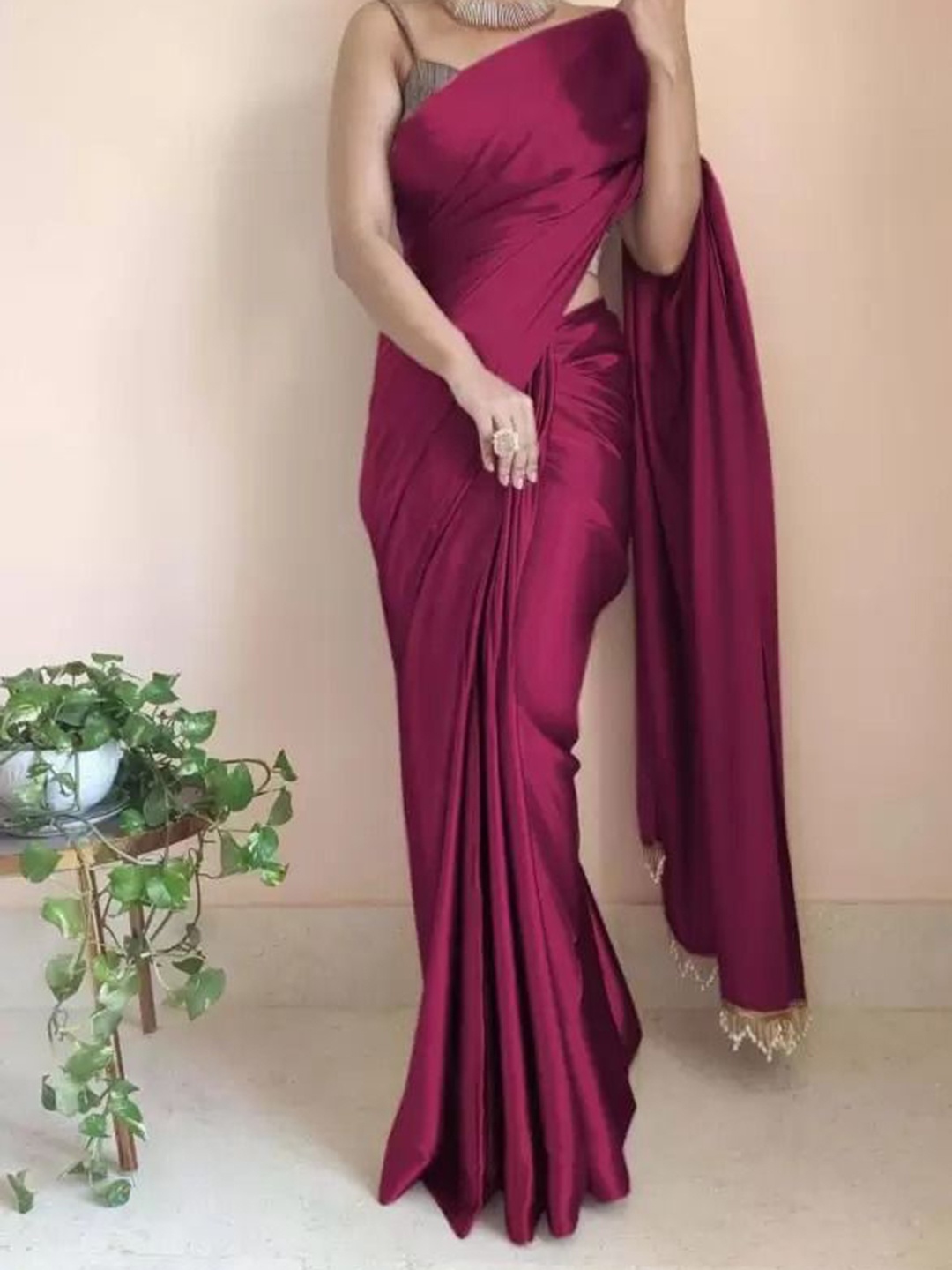 

KALINI Satin Self Design Designer Saree, Burgundy