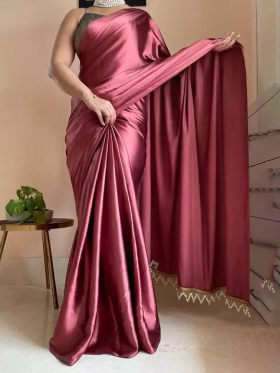 

KALINI Satin Saree, Maroon