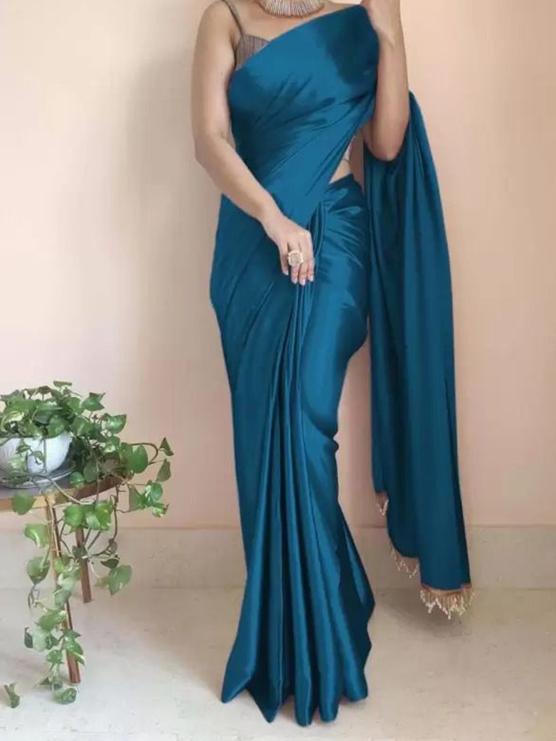 

KALINI Satin Saree, Turquoise blue