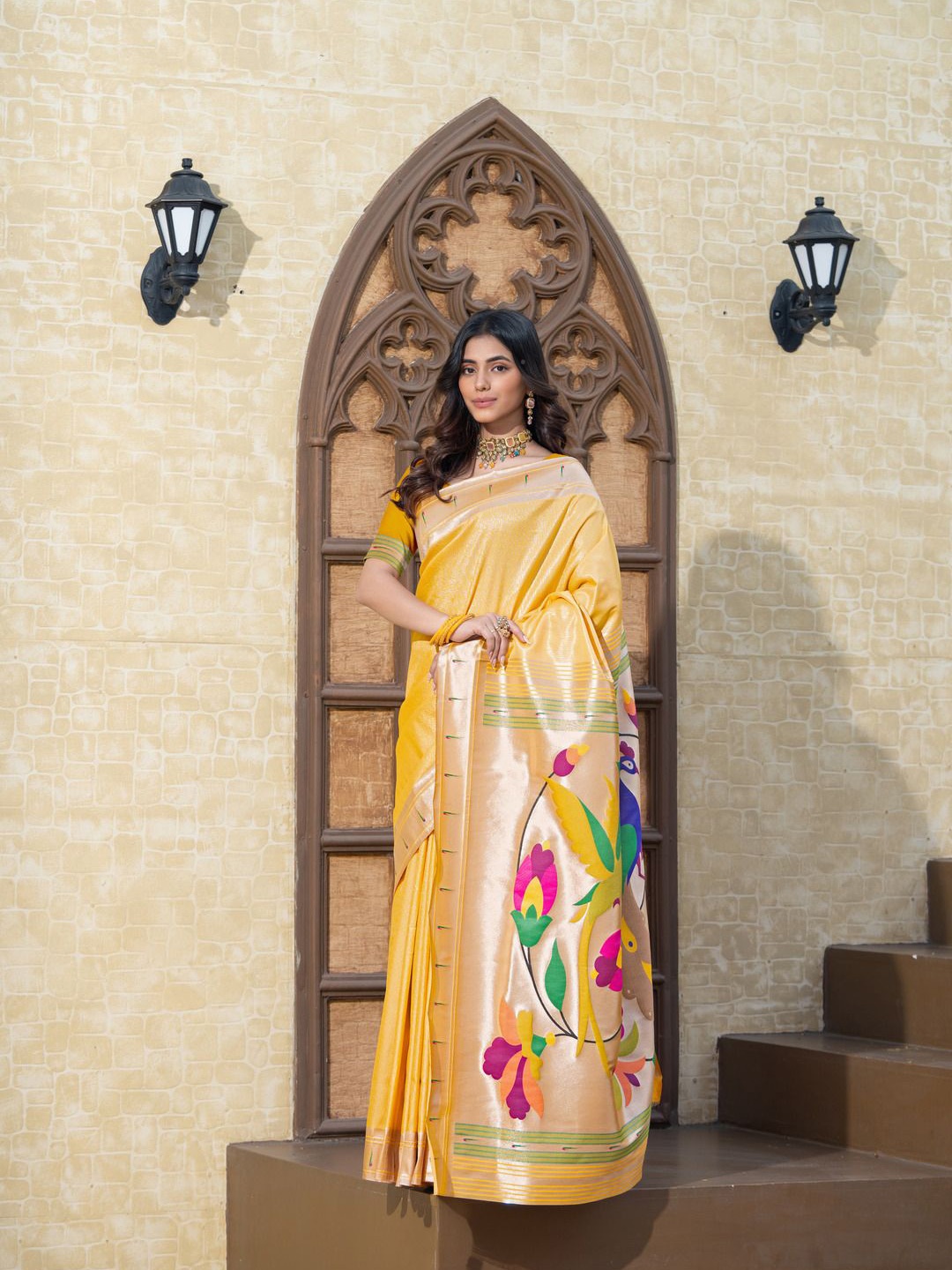 

ISHIKA FAB Woven Design Zari Paithani Saree, Yellow