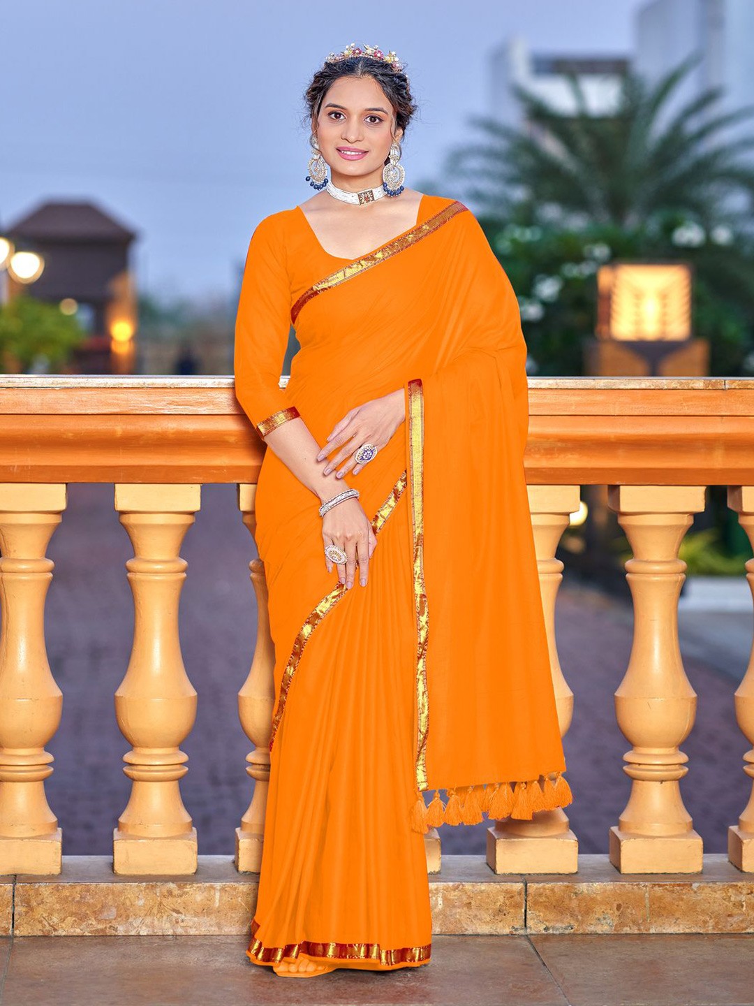 

MOKSHA DESIGNS Women Zari Border Pure Cotton Saree, Orange