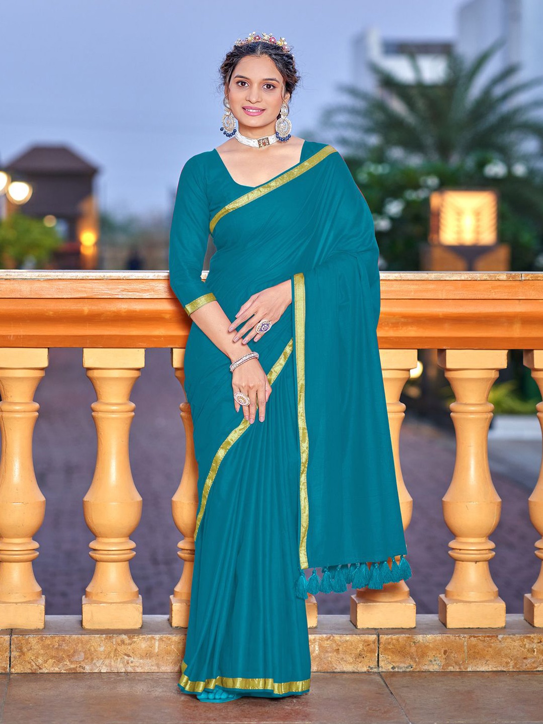 

MOKSHA DESIGNS Pure Cotton Zari Saree, Blue