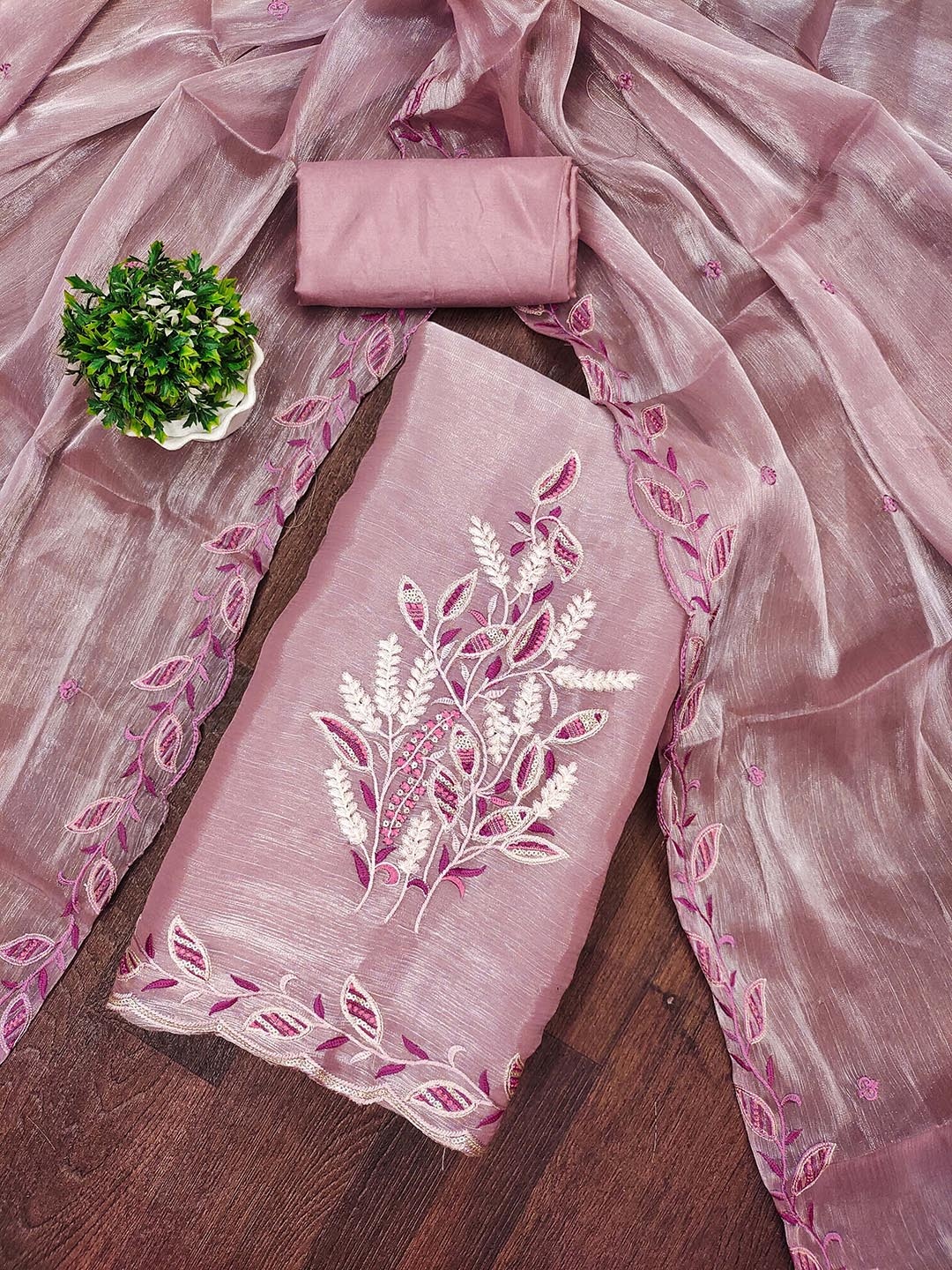 

MANVAA Floral Embroidered Sequinned Unstitched Dress Material, Lavender