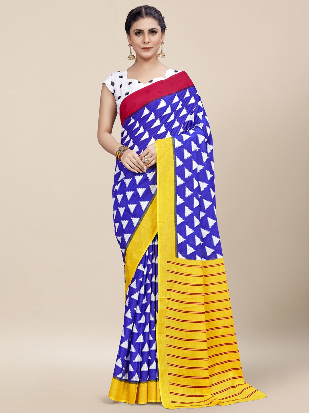 

MOKSHA DESIGNS Abstract Printed Pure Cotton Saree, Blue