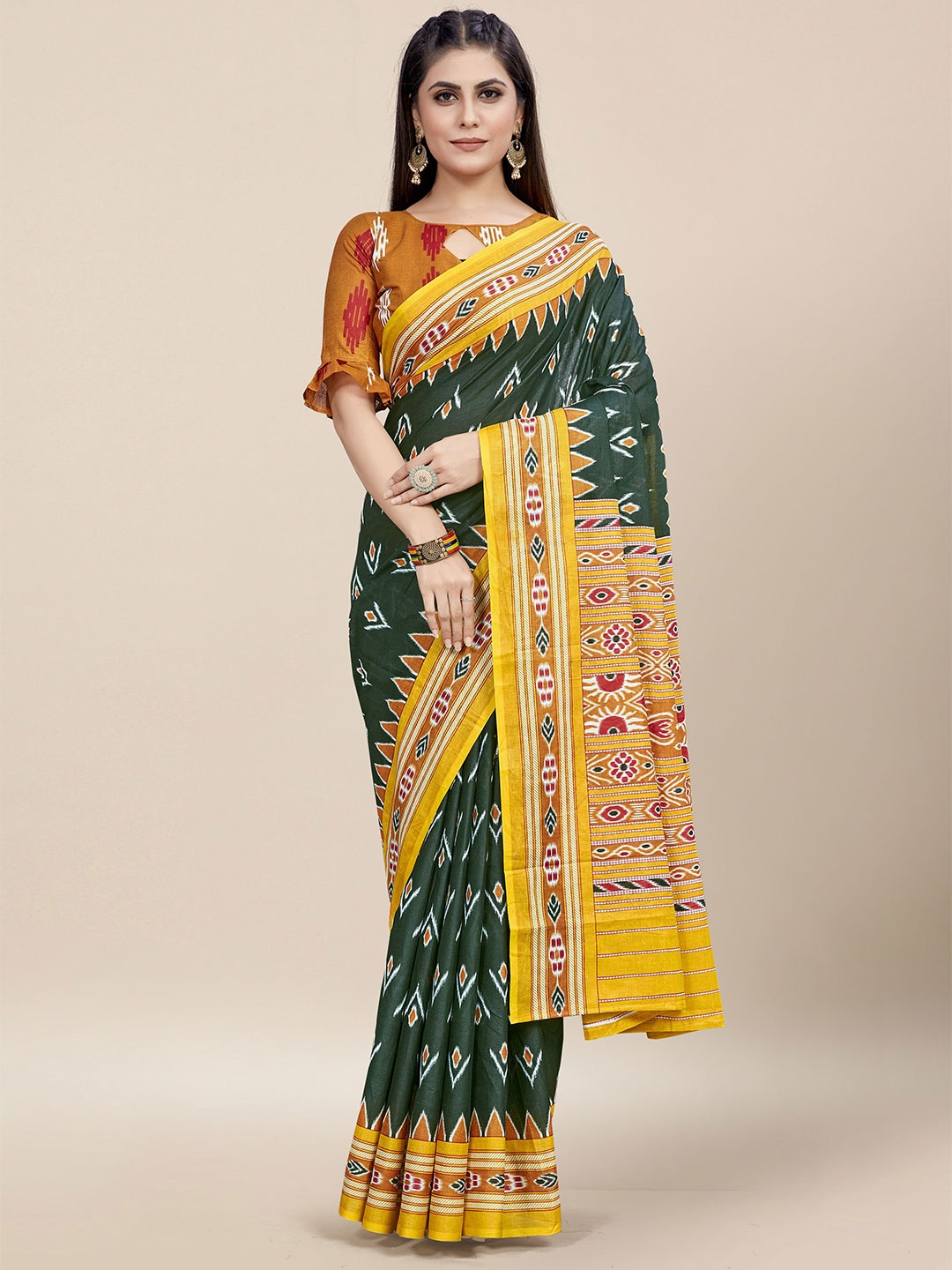 

MOKSHA DESIGNS Ethnic Motifs Pure Cotton Saree, Green