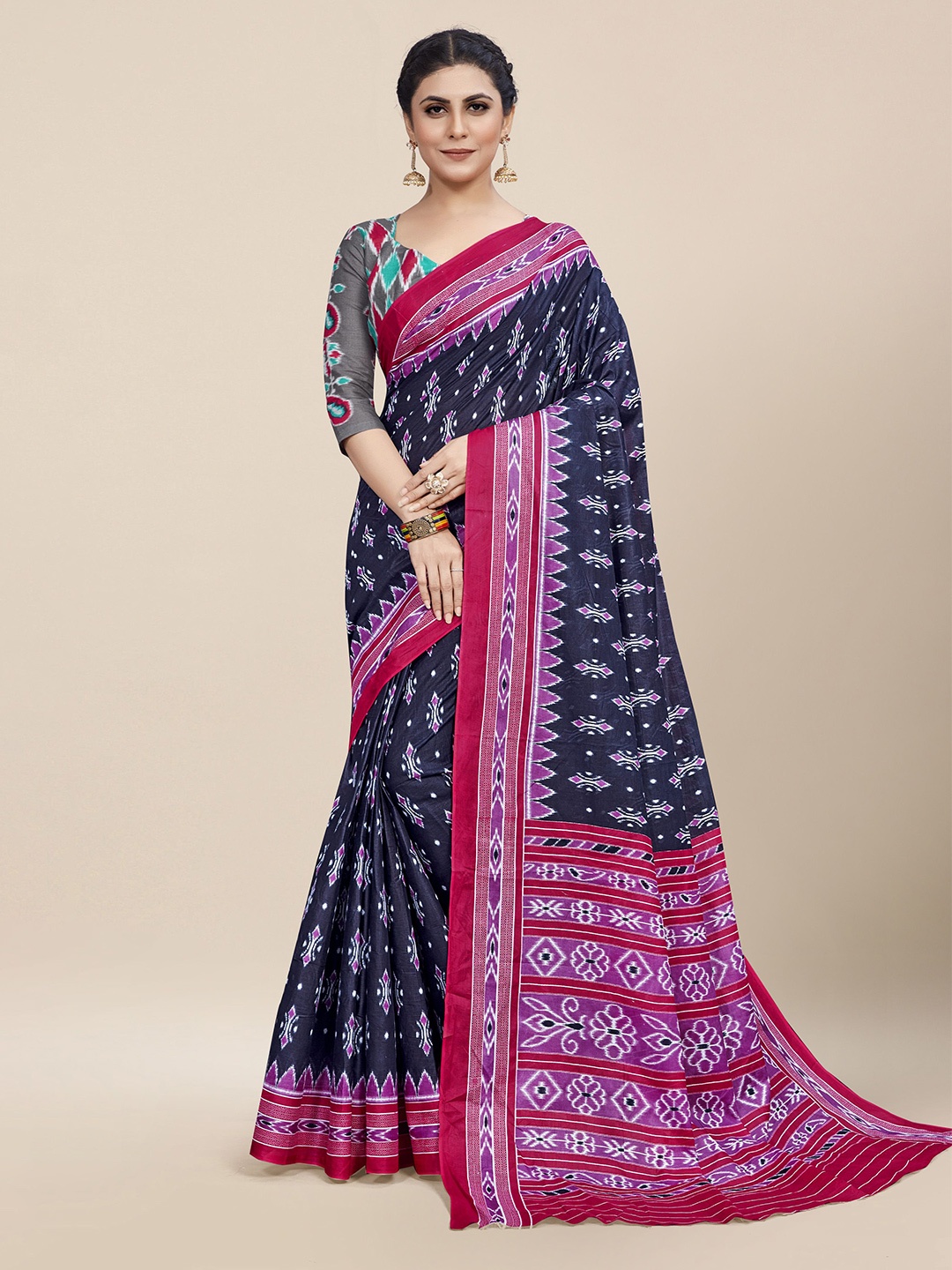 

MOKSHA DESIGNS Ethnic Motifs Printed Pure Cotton Saree, Pink