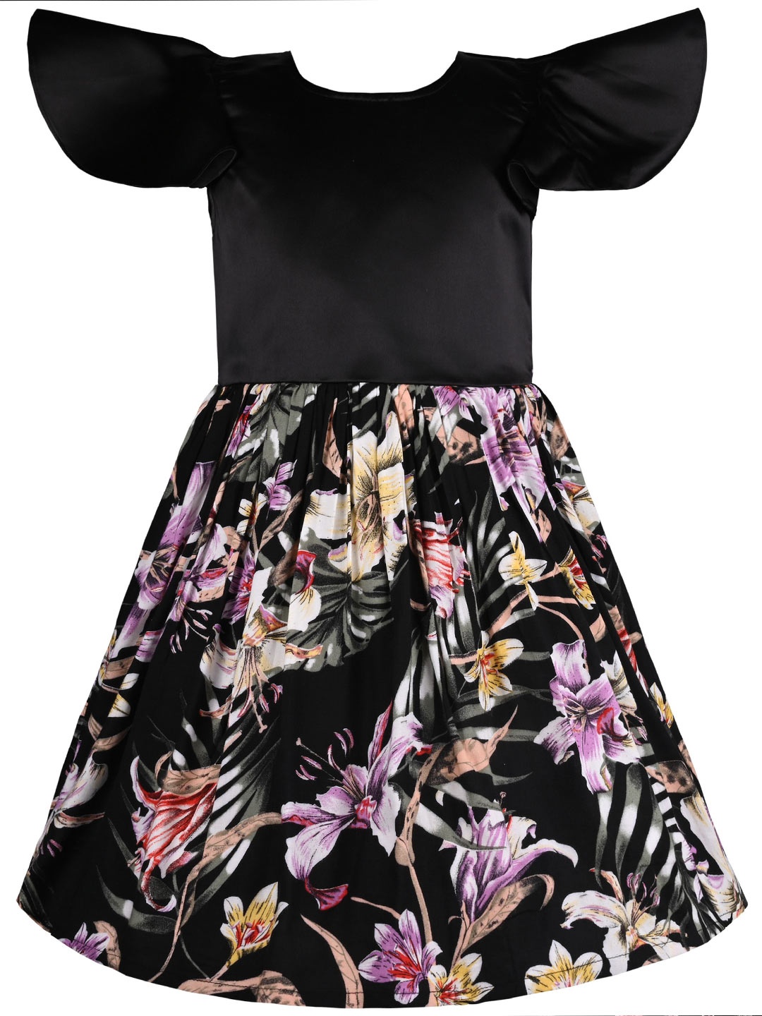 

Wish Karo Girls Floral Printed Fit and Flare Dress, Black