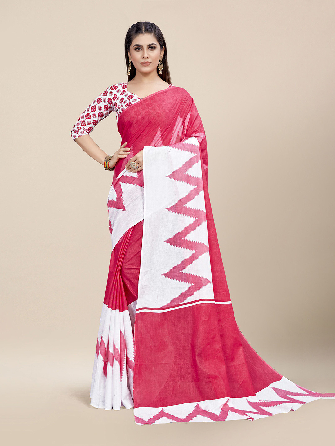 

MOKSHA DESIGNS Pure Cotton Saree, Pink
