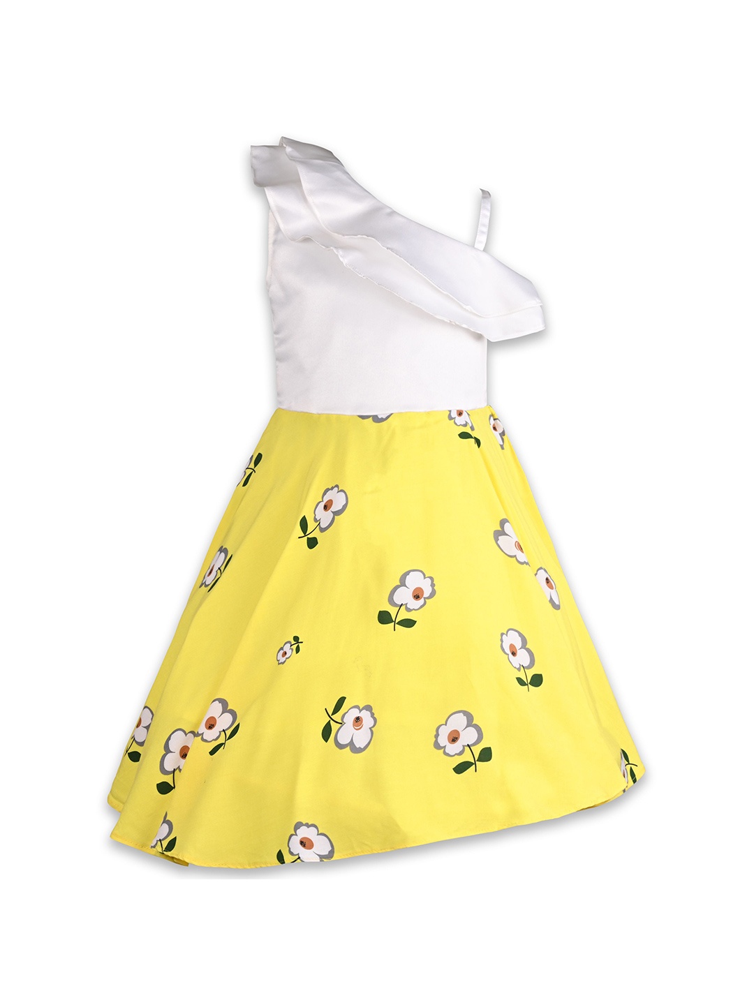 

Wish Karo Girls Floral Printed One Shoulder A-Line Dress, Yellow