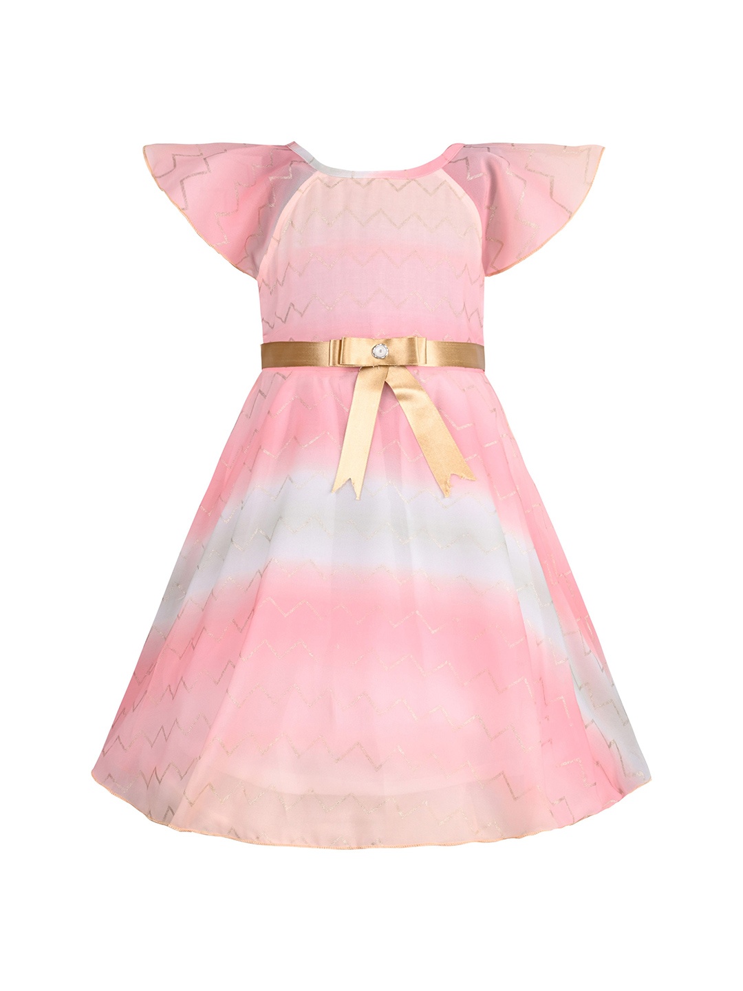 

Wish Karo Girls Chevron Printed A-Line Knee Length Dress, Peach