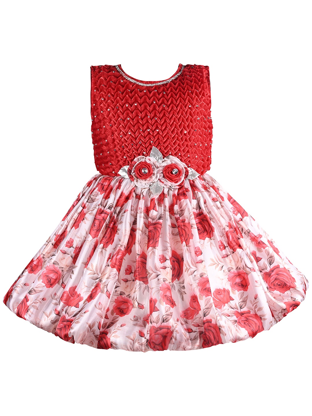

Wish Karo Girls Floral Printed Balloon Dress, Red