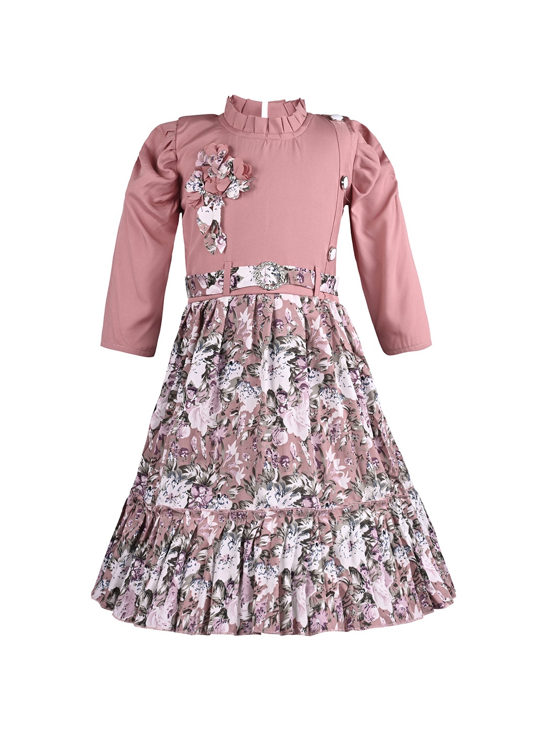 

Wish Karo Girls Floral Printed Satin Fit & Flare Dress, Brown