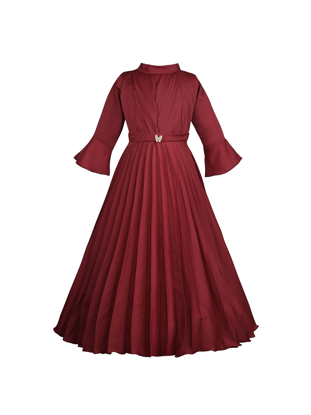 

Wish Karo Bell Sleeve Georgette A-Line Maxi Dress, Maroon