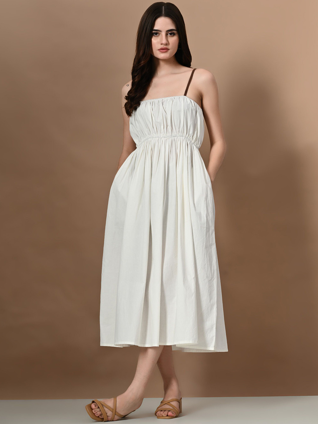 

Label Tamanna Rungta Women Shoulder Straps A-Line Midi Dress, White