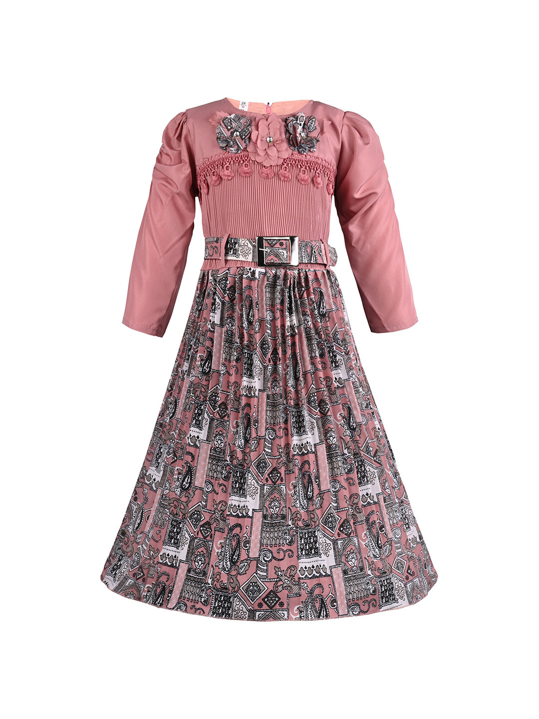 

Wish Karo Girls Floral Print Satin Fit & Flare Dress, Brown