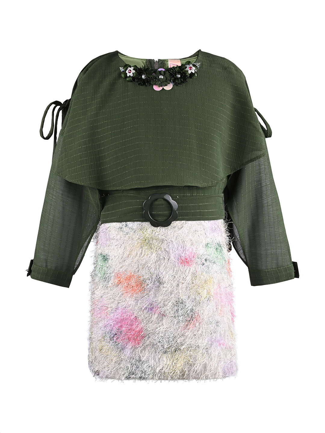 

Wish Karo Girls Checked Applique A-Line Dress With Belt, Green