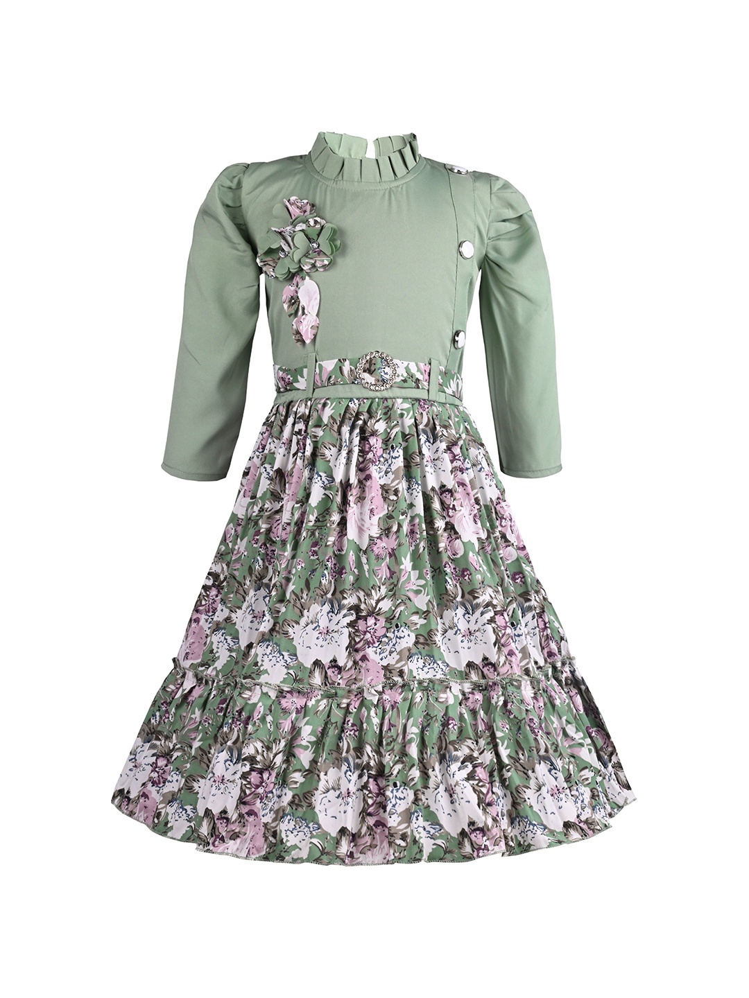 

Wish Karo Floral Print Satin Fit & Flare Dress, Green