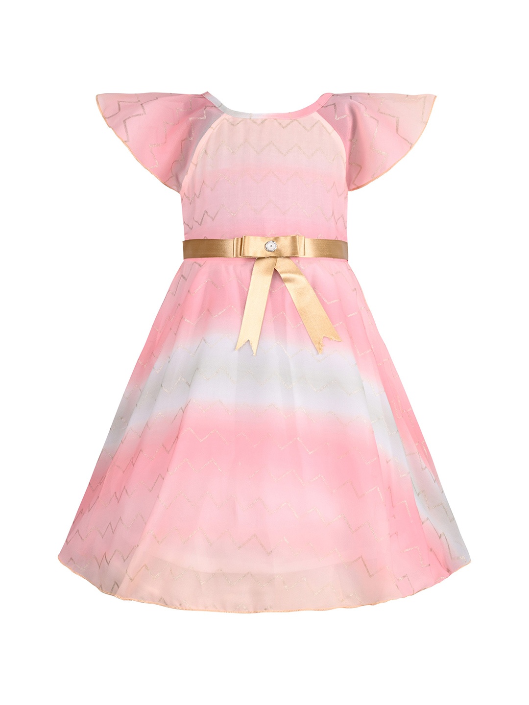 

Wish Karo Girls Printed Satin A-Line Dress, Peach