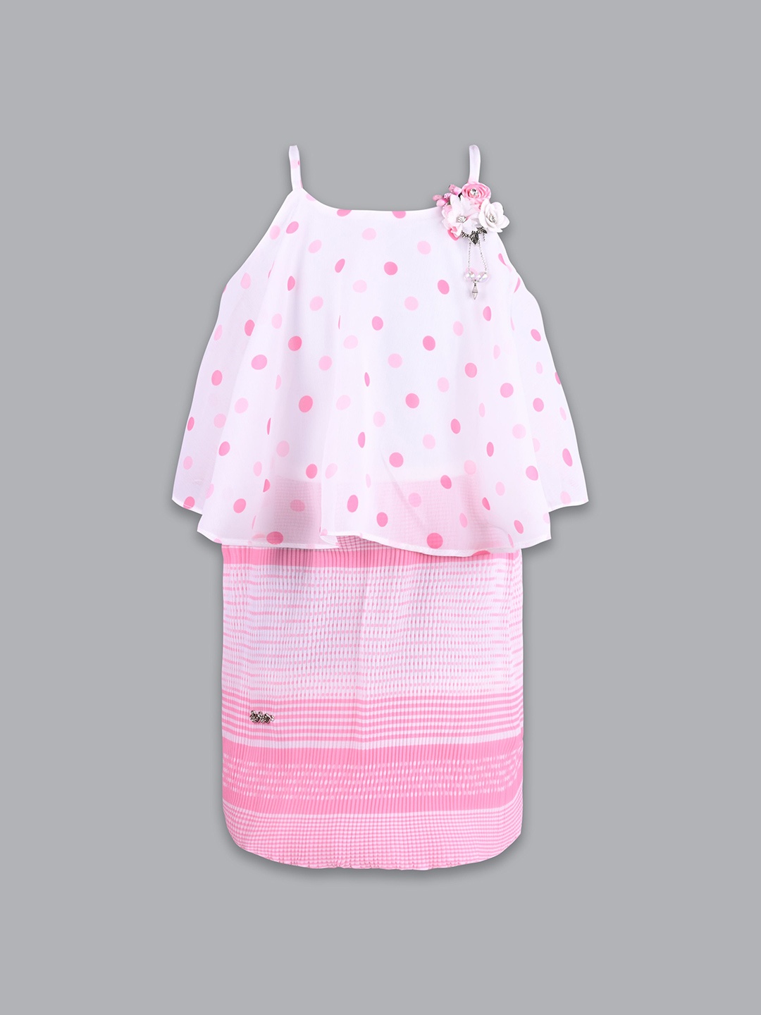 

Wish Karo Girls Polka Dot Printed Satin Sheath Dress, Pink
