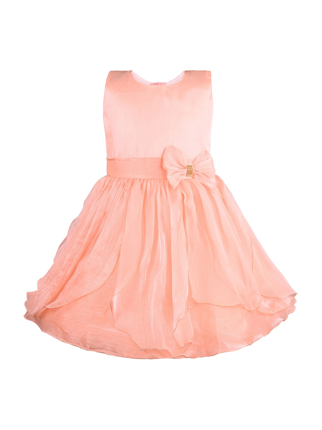 

Wish Karo Girls Round Neck Fit and Flare Knee Length Dress, Peach