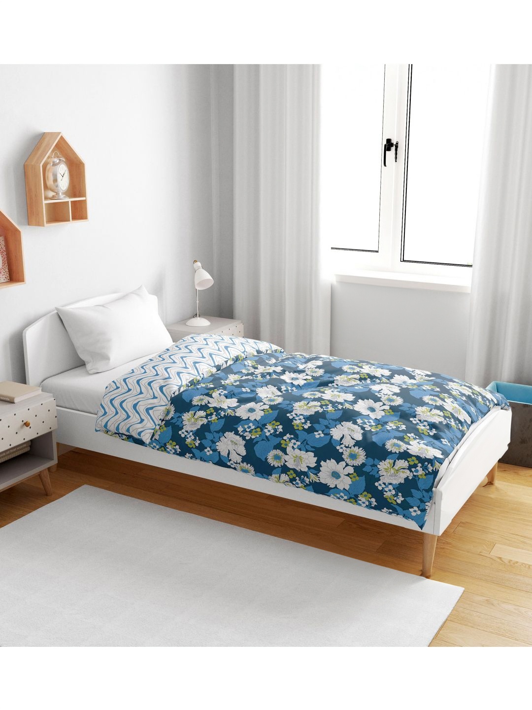 

Divine Casa Blue & White Floral Microfiber AC Room Reversible 120 GSM Single Bed Blanket