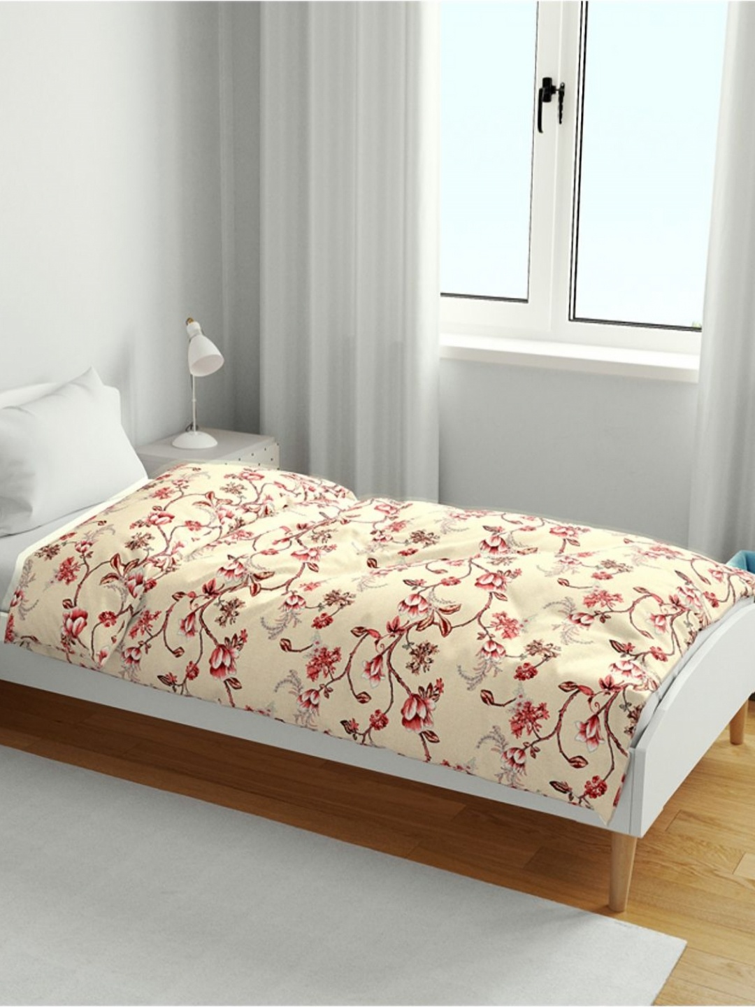 

Divine Casa Beige & Pink Floral Cotton AC Room Reversible 120 GSM Single Bed Blanket